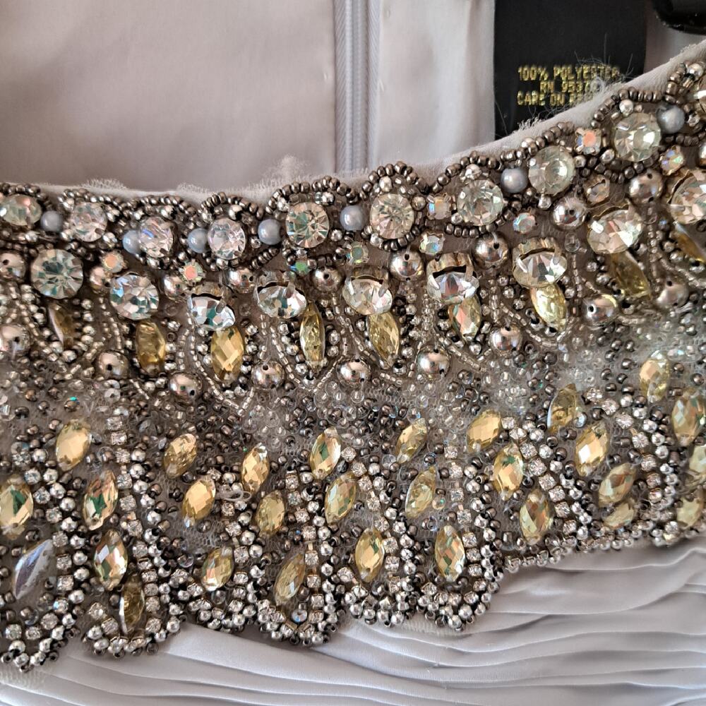 NEW TERANI COUTURE C1042 Cocktail Dress Size 8 Light Silver Beaded Ruched $658 - Picture 14 of 15